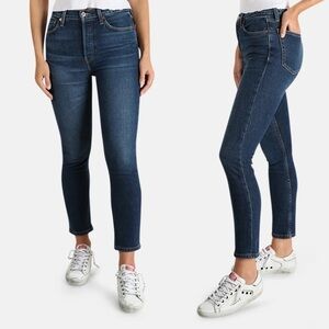 RE/DONE COMFORT STRETCH HIGH RISE CROP JEAN MIDNIGHT BLUE